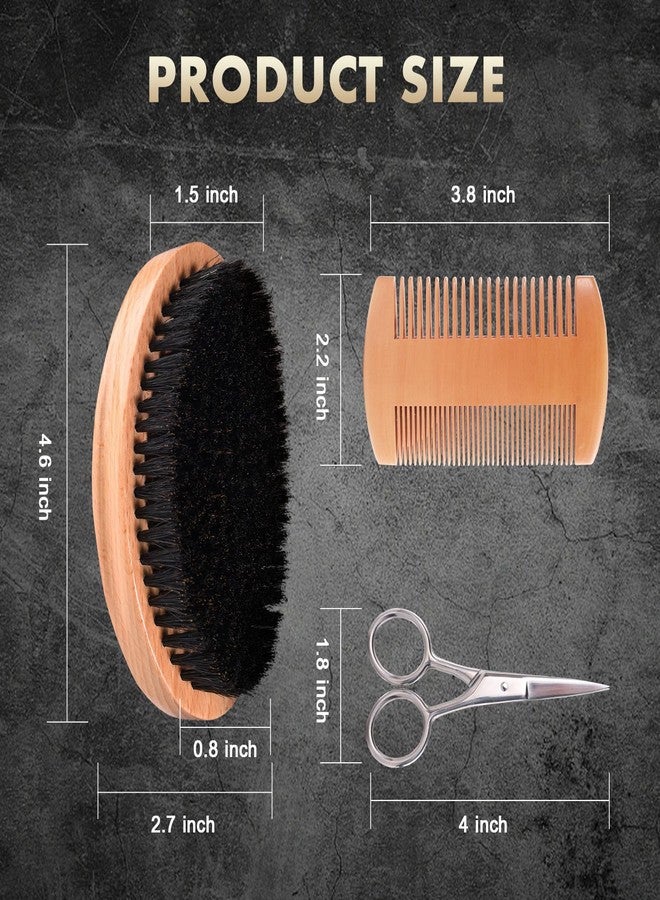 DEBETOOL Boar Bristle Beard Brush for Men - Wooden Beard Brush and Comb Set with Beard Scissors, Pocket Travel Men's Wooden Mustache Brush for Beard Care - Image 2